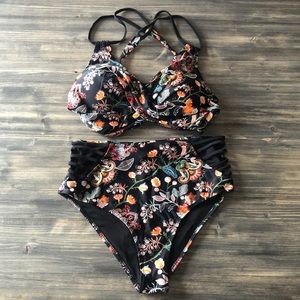 High Waist 2 Piece Bikini Set with Sexy Cut Outs